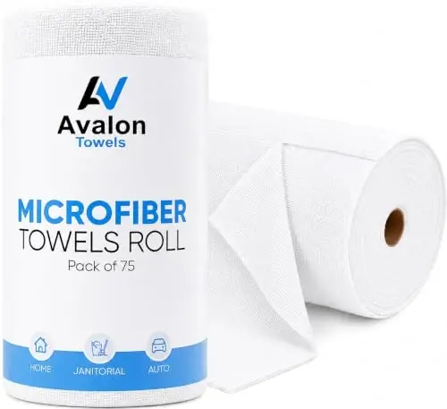 Avalon Towels Microfiber Cleaning Cloth Roll (Value Pack of 75) - Size 12x12 Inches, Tear Away Microfiber Towel Rolls, Highly Absorbent, Reusable, Lint and Streak Free Cleaning Rags for Home - 1