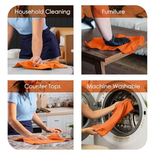 Avalon Towels Microfiber Cleaning Cloths (Value Pack of 12) - Size 12 x 12 Inches, Highly Absorbent Cleaning Rags, Lint Free, Reusable and Washable, Microfiber Towels for Cars - 4