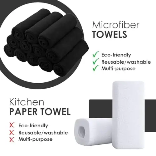 Avalon Towels Microfiber Cleaning Cloths (Value Pack of 12) - Size 12 x 12 Inches, Highly Absorbent Cleaning Rags, Lint Free, Reusable and Washable, Microfiber Towels for Cars - 3