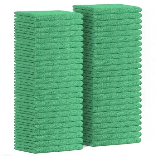 Avalon Towels Microfiber Tozalash Sochiqlari (48 dona qadoqdagi), Shimuvchan Bar Sochiqlari, Uyni Tozalash uchun Lattalar, Tolasi Chiqmaydigan Tozalash Sochiqlari, Qayta Ishlatiladigan va Yuviladigan, (Yashil) - Avalon Towels