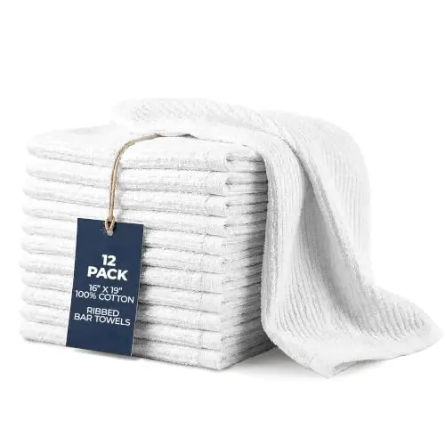 Avalon Towels Ribbed Bar Mop Towels, White Bar Towels, 16x19, Pack of 12 | Absorbent Terry Cloth Rags, Multipurpose Bar Towels for Bartenders, Kitchen Rags, Machine Washable, Commercial-Grade - 1