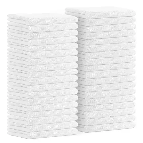 Avalon Towels Салфетки из микрофибры для уборки (выгодная упаковка из 36 штук) Размер 40 x 40 см, Высокоабсорбирующие тряпки для уборки, Безворсовые салфетки для уборки, Многоразовые и моющиеся, Салфетки из микрофибры для автомобилей (белые) - 1