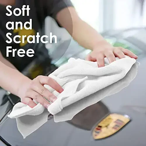 Avalon Towels Салфетки из микрофибры для уборки (выгодная упаковка из 36 штук) Размер 40 x 40 см, Высокоабсорбирующие тряпки для уборки, Безворсовые салфетки для уборки, Многоразовые и моющиеся, Салфетки из микрофибры для автомобилей (белые) - 4