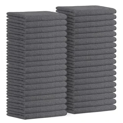 Avalon Towels Салфетки из микрофибры для уборки (выгодная упаковка из 36 штук) Размер 40 x 40 см, Высокоабсорбирующие тряпки для уборки, Безворсовые салфетки для уборки, Многоразовые и моющиеся, Салфетки из микрофибры для автомобилей (серые) - Avalon Towels