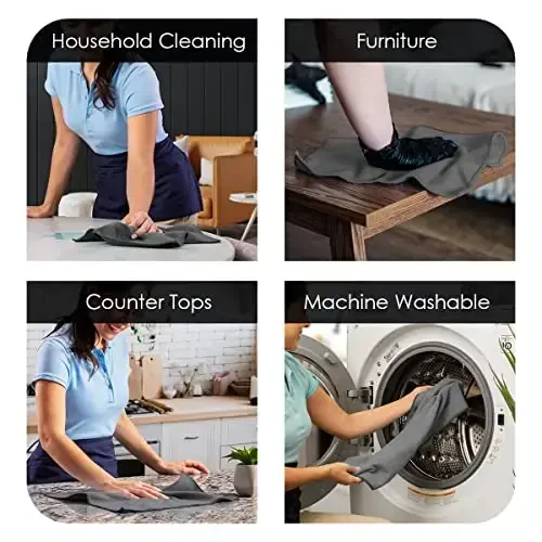 Avalon Towels Салфетки из микрофибры для уборки (выгодная упаковка из 36 штук) Размер 40 x 40 см, Высокоабсорбирующие тряпки для уборки, Безворсовые салфетки для уборки, Многоразовые и моющиеся, Салфетки из микрофибры для автомобилей (серые) - 3