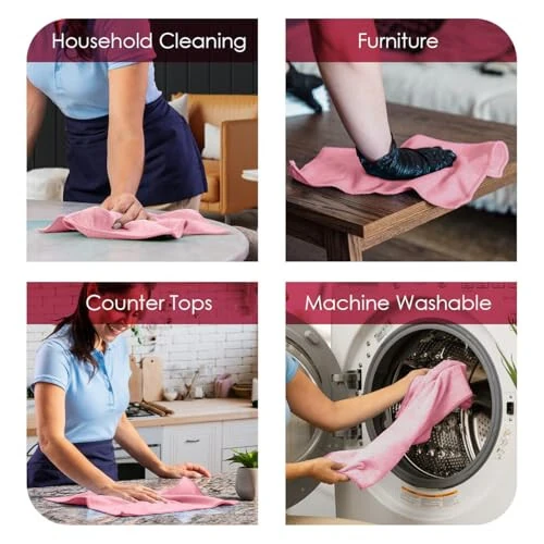 Avalon Towels Салфетки из микрофибры (В наборе 36 шт.) Размер 40 x 40 см, Высоко впитывающие тряпки для уборки, Безворсовые салфетки, Многоразовые и моющиеся, Салфетки из микрофибры для автомобилей (розовые) - 3