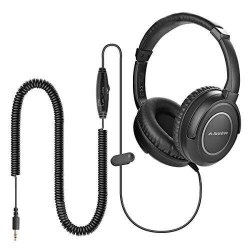 Avantree HF039 Uzoq Spiralli Simli Quloqchinlar TV va Kompyuter uchun Ovoz Balandligi Nazorati, Stereo / Mono Nazorati, 16,4 fut / 5m Kengaytirilgan Diapazon Simi, 3.5mm AUX Audio, Stereo Ovoz Spiralli Simli Quloqchinlar - 1