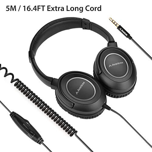 Avantree HF039 Uzoq Spiralli Simli Quloqchinlar TV va Kompyuter uchun Ovoz Balandligi Nazorati, Stereo / Mono Nazorati, 16,4 fut / 5m Kengaytirilgan Diapazon Simi, 3.5mm AUX Audio, Stereo Ovoz Spiralli Simli Quloqchinlar - Avantree (1)