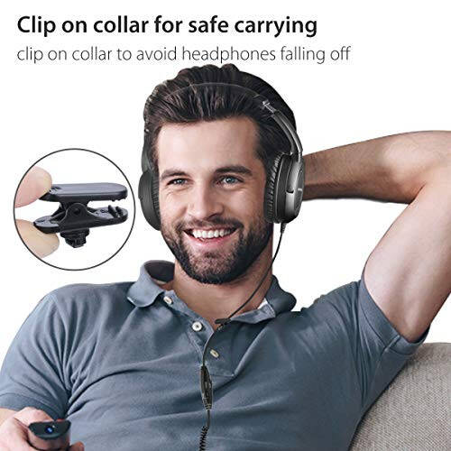 Avantree HF039 Uzoq Spiralli Simli Quloqchinlar TV va Kompyuter uchun Ovoz Balandligi Nazorati, Stereo / Mono Nazorati, 16,4 fut / 5m Kengaytirilgan Diapazon Simi, 3.5mm AUX Audio, Stereo Ovoz Spiralli Simli Quloqchinlar - 6