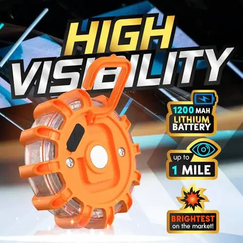 Аварийные светодиодные фонари Marcala, 4 шт., перезаряжаемые | Большая батарея 1200 мАч для длительной работы | Красный диодный аварийный дорожный фонарь для высокой видимости | Перезаряжаемые светодиодные фонари с кабелем USB-C - 3