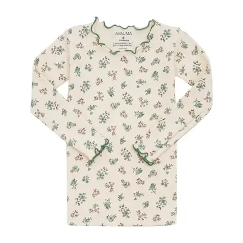 AVAUMA Baby Boy Girl Pajama Set 6M-7T Kids Cute Toddler Snug fit Flower Pattern Design Pjs Cotton Sleepwear Ruffled Shirring - 2