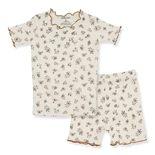 AVAUMA Baby Boy Girl Pajama Set 6M-7T Kids Cute Toddler Snug fit Flower Pattern Design Pjs Cotton Sleepwear Ruffled Shirring - 6