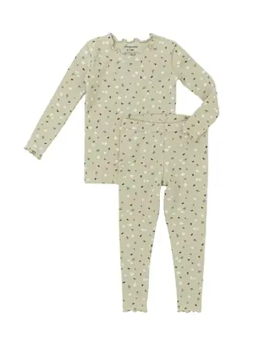 AVAUMA Baby Boy Girl Pajama Set 6M-7T Kids Cute Toddler Snug fit Flower Pattern Design Pjs Cotton Sleepwear Ruffled Shirring 