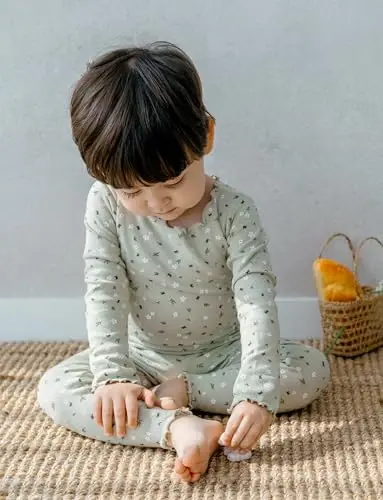 AVAUMA Baby Boy Girl Pajama Set 6M-7T Kids Cute Toddler Snug fit Flower Pattern Design Pjs Cotton Sleepwear Ruffled Shirring - 4