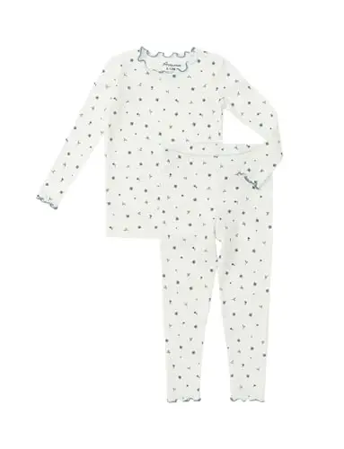 AVAUMA Baby Boy Girl Pajama Set 6M-7T Kids Cute Toddler Snug fit Flower Pattern Design Pjs Cotton Sleepwear Ruffled Shirring - 1
