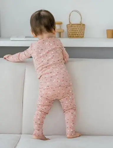 AVAUMA Baby Boy Girl Pajama Set 6M-7T Kids Cute Toddler Snug fit Flower Pattern Design Pjs Cotton Sleepwear Ruffled Shirring - 5