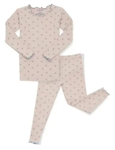 AVAUMA Baby Boy Girl Pajama Set 6M-7T Kids Cute Toddler Snug fit Flower Pattern Design Pjs Cotton Sleepwear Ruffled Shirring - 1