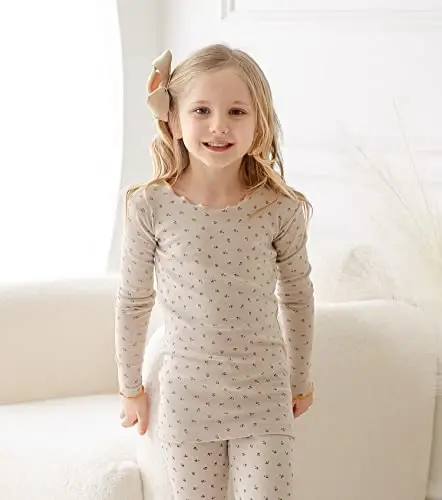 AVAUMA Baby Boy Girl Pajama Set 6M-7T Kids Cute Toddler Snug fit Flower Pattern Design Pjs Cotton Sleepwear Ruffled Shirring - 3