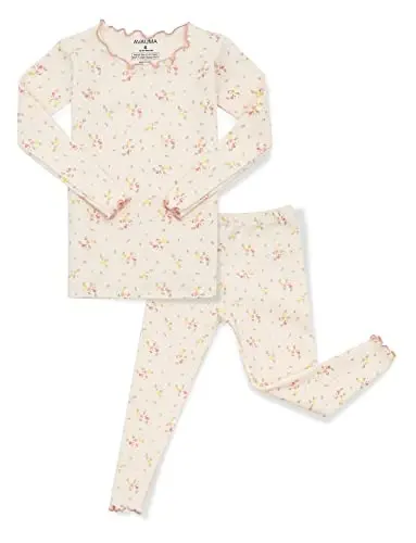 AVAUMA Baby Boy Girl Pajama Set 6M-7T Kids Cute Toddler Snug fit Flower Pattern Design Pjs Cotton Sleepwear Ruffled Shirring - 1