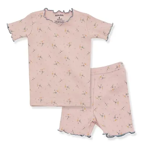 AVAUMA Bebek Erkek Kız Pijama Takımı 6 Ay-7 Yaş Çocuk Sevimli Küçük Çocuk Dar Kesim Çiçek Desenli Pijama Pamuklu Uyku Giysisi Fırfırlı Büzgülü 