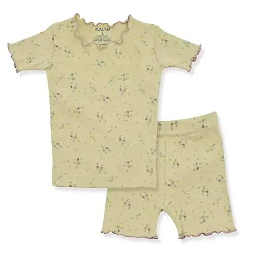 AVAUMA Baby Boy Girl Pajama Set 6M-7T Kids Cute Toddler Snug fit Flower Pattern Design Pjs Cotton Sleepwear Ruffled Shirring - MODAZONE