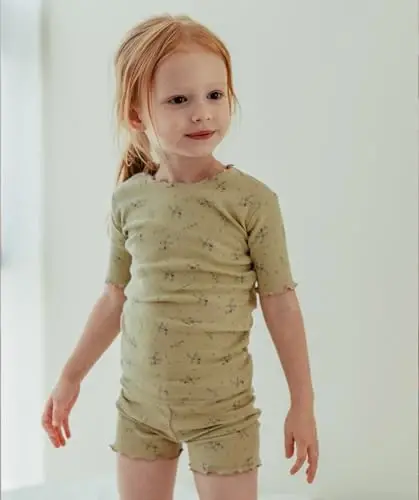 AVAUMA Baby Boy Girl Pajama Set 6M-7T Kids Cute Toddler Snug fit Flower Pattern Design Pjs Cotton Sleepwear Ruffled Shirring - 4