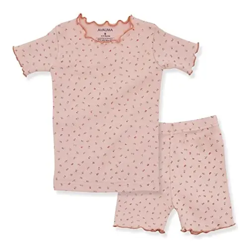 AVAUMA Baby Boy Girl Pajama Set 6M-7T Kids Cute Toddler Snug fit Flower Pattern Design Pjs Cotton Sleepwear Ruffled Shirring - 1