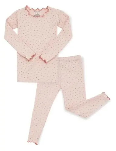 AVAUMA Bebek Erkek Kız Pijama Takımı 6 Ay-7 Yaş Çocuk Sevimli Küçük Çocuk Vücuda Oturan Çiçek Desenli Pijama Pamuklu Uyku Giysisi Fırfırlı Büzgülü 