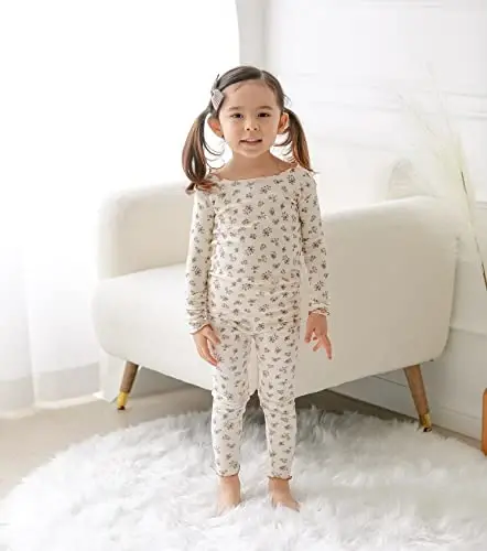 AVAUMA Baby Boy Girl Pajama Set 6M-7T Kids Cute Toddler Snug fit Flower Pattern Design Pjs Cotton Sleepwear Ruffled Shirring - 2