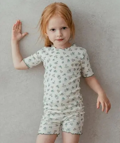 AVAUMA Baby Boy Girl Pajama Set 6M-7T Kids Cute Toddler Snug fit Flower Pattern Design Pjs Cotton Sleepwear Ruffled Shirring - 2