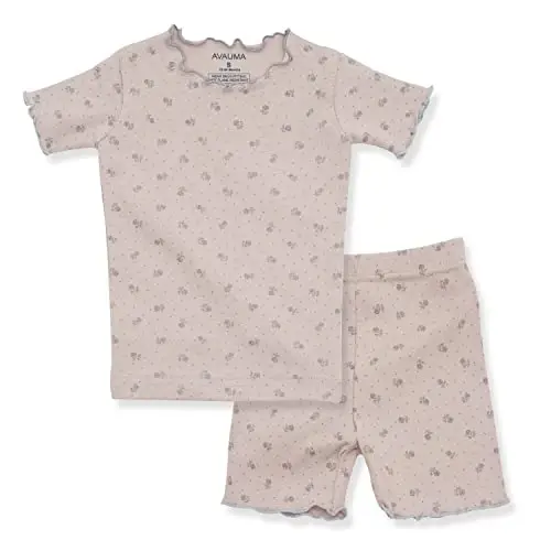 AVAUMA Baby Boy Girl Pajama Set 6M-7T Kids Cute Toddler Snug fit Flower Pattern Design Pjs Cotton Sleepwear Ruffled Shirring - MODAZONE