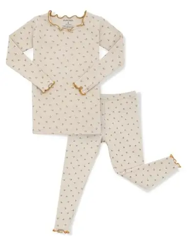 AVAUMA Baby Boy Girl Pajama Set 6M-7T Kids Cute Toddler Snug fit Flower Pattern Design Pjs Cotton Sleepwear Ruffled Shirring - 1