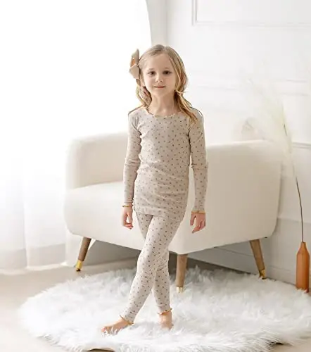 AVAUMA Baby Boy Girl Pajama Set 6M-7T Kids Cute Toddler Snug fit Flower Pattern Design Pjs Cotton Sleepwear Ruffled Shirring - 4