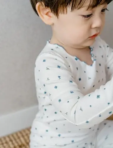 AVAUMA Bebek Erkek Kız Pijama Takımı 6Ay-7Yaş Çocuk Sevimli Küçük Çocuk Üzerine Oturan Çiçek Desenli Pijama Pamuklu Pijama Fırfırlı Büzgülü - 5