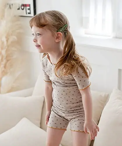 AVAUMA Baby Boy Girl Pajama Set 6M-7T Kids Cute Toddler Snug fit Flower Pattern Design Pjs Cotton Sleepwear Ruffled Shirring - 4