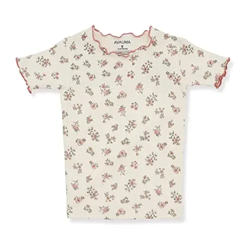 AVAUMA Baby Boy Girl Pajama Set 6M-7T Kids Cute Toddler Snug fit Flower Pattern Design Pjs Cotton Sleepwear Ruffled Shirring - 2