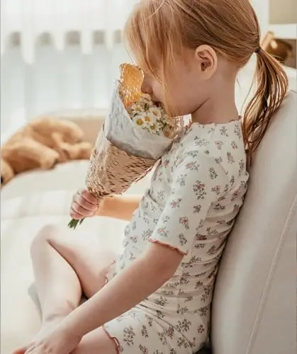 AVAUMA Baby Boy Girl Pajama Set 6M-7T Kids Cute Toddler Snug fit Flower Pattern Design Pjs Cotton Sleepwear Ruffled Shirring - 5