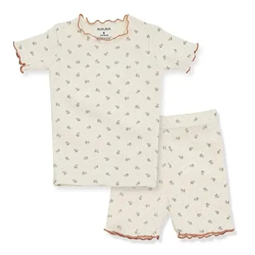 AVAUMA Bebek Erkek Kız Pijama Takımı 6Ay-7Yaş Çocuk Sevimli Küçük Çocuk Vücuda Oturan Çiçek Desenli Pijama Pamuklu Uyku Giyim Fırfırlı Büzgülü - 6