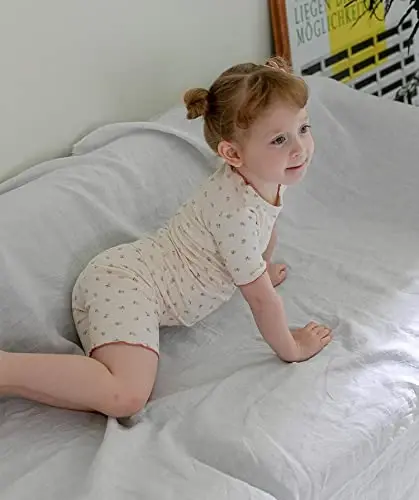 AVAUMA Bebek Erkek Kız Pijama Takımı 6Ay-7Yaş Çocuk Sevimli Küçük Çocuk Vücuda Oturan Çiçek Desenli Pijama Pamuklu Uyku Giyim Fırfırlı Büzgülü - 9