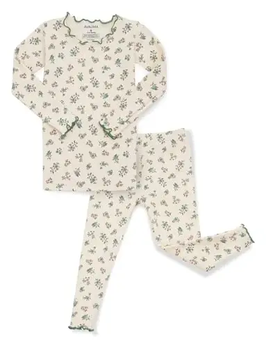 AVAUMA Baby Boy Girl Pajama Set 6M-7T Kids Cute Toddler Snug fit Flower Pattern Design Pjs Cotton Sleepwear Ruffled Shirring - 1