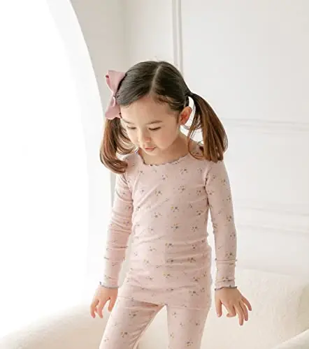 AVAUMA Bebek Erkek Kız Pijama Takımı 6Ay-7Yaş Çocuk Sevimli Yürümeye Başlayan Rahat Çiçek Desenli Pijama Pamuklu Uyku Giyim Fırfırlı Büzgülü - 10