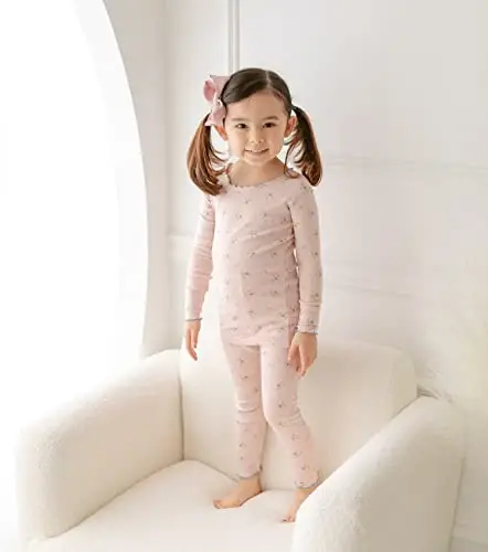 AVAUMA Bebek Erkek Kız Pijama Takımı 6Ay-7Yaş Çocuk Sevimli Yürümeye Başlayan Rahat Çiçek Desenli Pijama Pamuklu Uyku Giyim Fırfırlı Büzgülü - 4