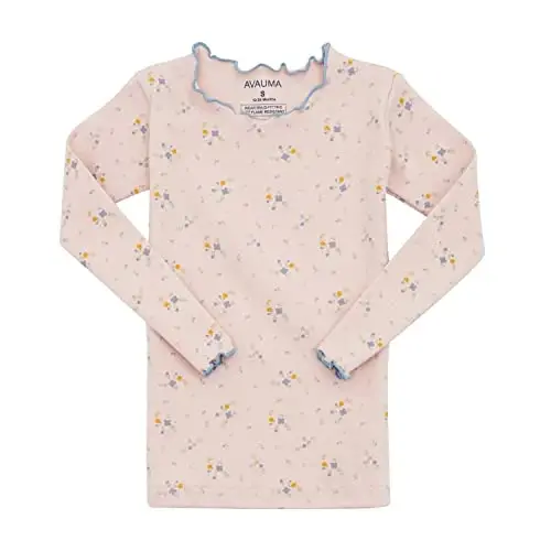 AVAUMA Baby Boy Girl Pajama Set 6M-7T Kids Cute Toddler Snug fit Flower Pattern Design Pjs Cotton Sleepwear Ruffled Shirring - 2