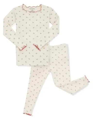 AVAUMA Baby Boy Girl Pajama Set 6M-7T Kids Cute Toddler Snug fit Flower Pattern Design Pjs Cotton Sleepwear Ruffled Shirring 