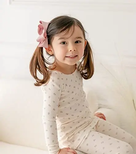 AVAUMA Baby Boy Girl Pajama Set 6M-7T Kids Cute Toddler Snug fit Flower Pattern Design Pjs Cotton Sleepwear Ruffled Shirring - 5
