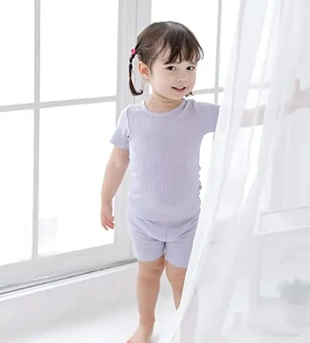 AVAUMA Bebek Kısa Pijama Takımı Bebek Erkek Kız Çocuklar Dar Kesim Fitilli Pijama Günlük Yaşam Tarzı için - 4