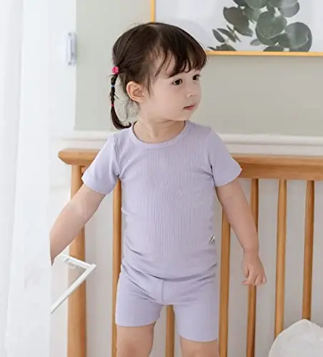 AVAUMA Bebek Kısa Pijama Takımı Bebek Erkek Kız Çocuklar Dar Kesim Fitilli Pijama Günlük Yaşam Tarzı için - 5