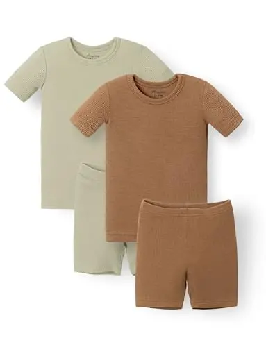 AVAUMA Bebek Kısa Pijama Takımı Bebek Erkek Kız Çocuklar Dar Kesim Nervürlü Pijama Günlük Yaşam Tarzı için - 1