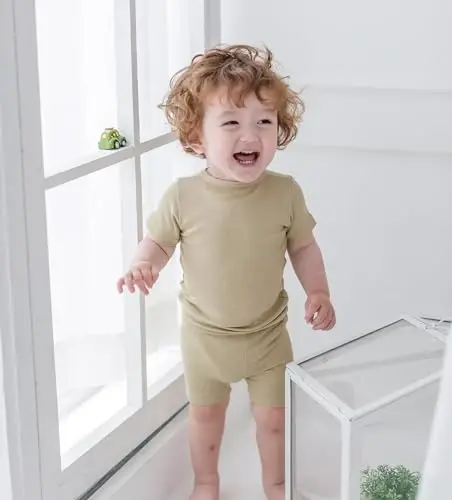 AVAUMA Bebek Kısa Pijama Takımı Bebek Erkek Kız Çocuklar Dar Kesim Nervürlü Pijama Günlük Yaşam Tarzı için - 3