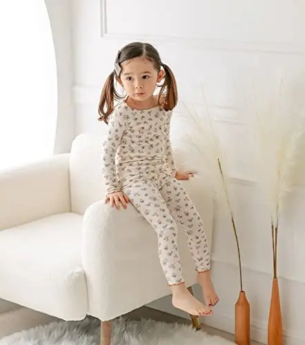 AVAUMA Chaqaloq o‘g‘il-qiz bolalar uchun pijama to‘plami 6 oy-7 yosh, yoqimli bolalar uchun gulli naqshli dizayn, paxtali tungi kiyim, burmali va bujimali model - 3